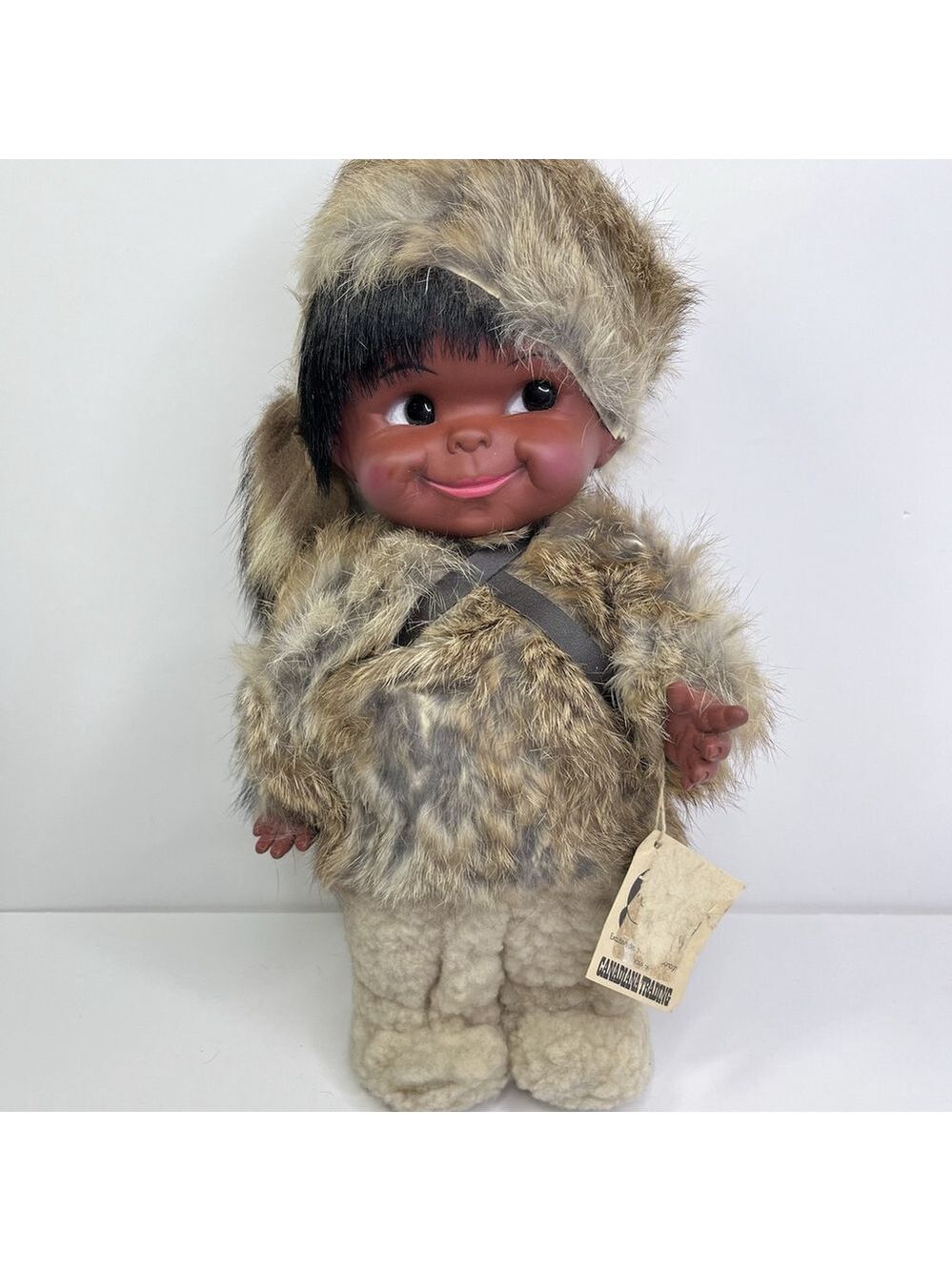 Canadiana Trading Native Eskimo Doll Handcrafted Chamois Suedes Leather Furs CA